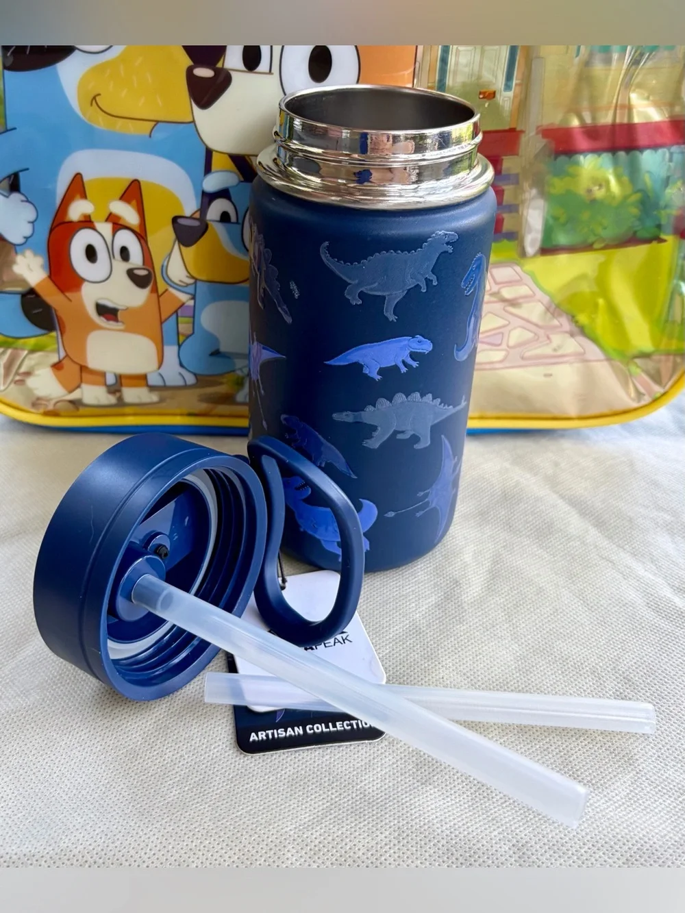 NWT BLUEY Blue/Yellow Kids Backpack and NWT HYDRAPEAK Blue Dino Tumbler